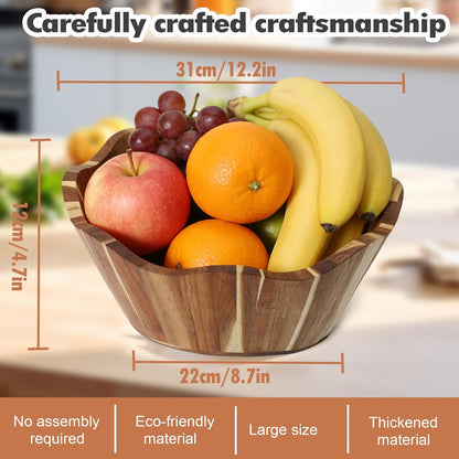 Wooden Fruit Bowl Large Serving Bowl for Kitchen Counter Ideal for Fruit Salad Mixing Snacks Desserts and Bread