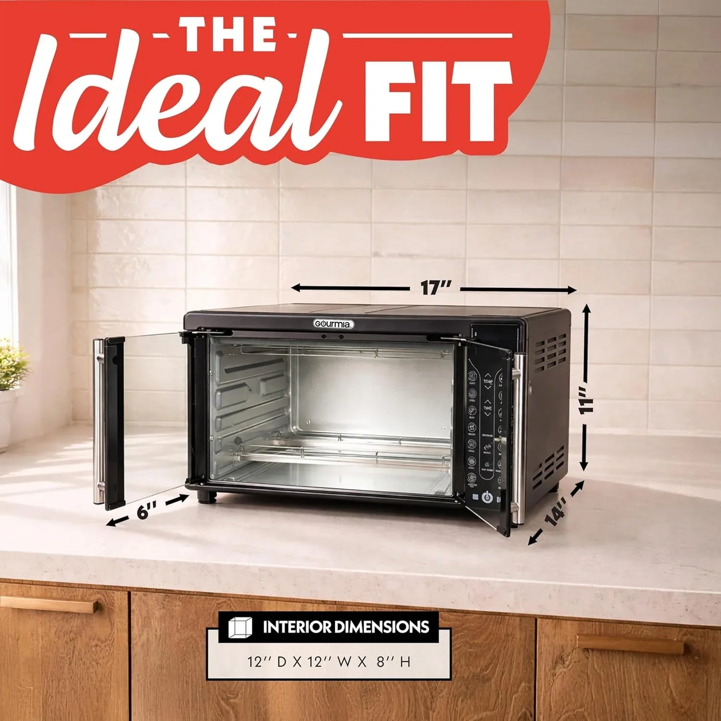 French Door Air Fryer – 25 Qt Large Capacity Convection Oven, Fryforce 360°, Digital Display with 17 Cooking Presets, Bake, Toast, Roast, Dehydrate, Fits 12” Pizza