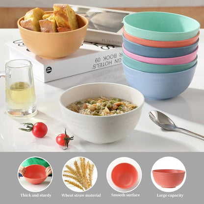 8PCS Cereal Bowl,  Unbreakable Wheat Straw Cereal Bowls, Microwave & Dishwasher Safe Kitchen Bowls for Cereal, Snack, Soup, Salad and Rice, Multicolors, BPA Free, 26Oz (Ser of 8)