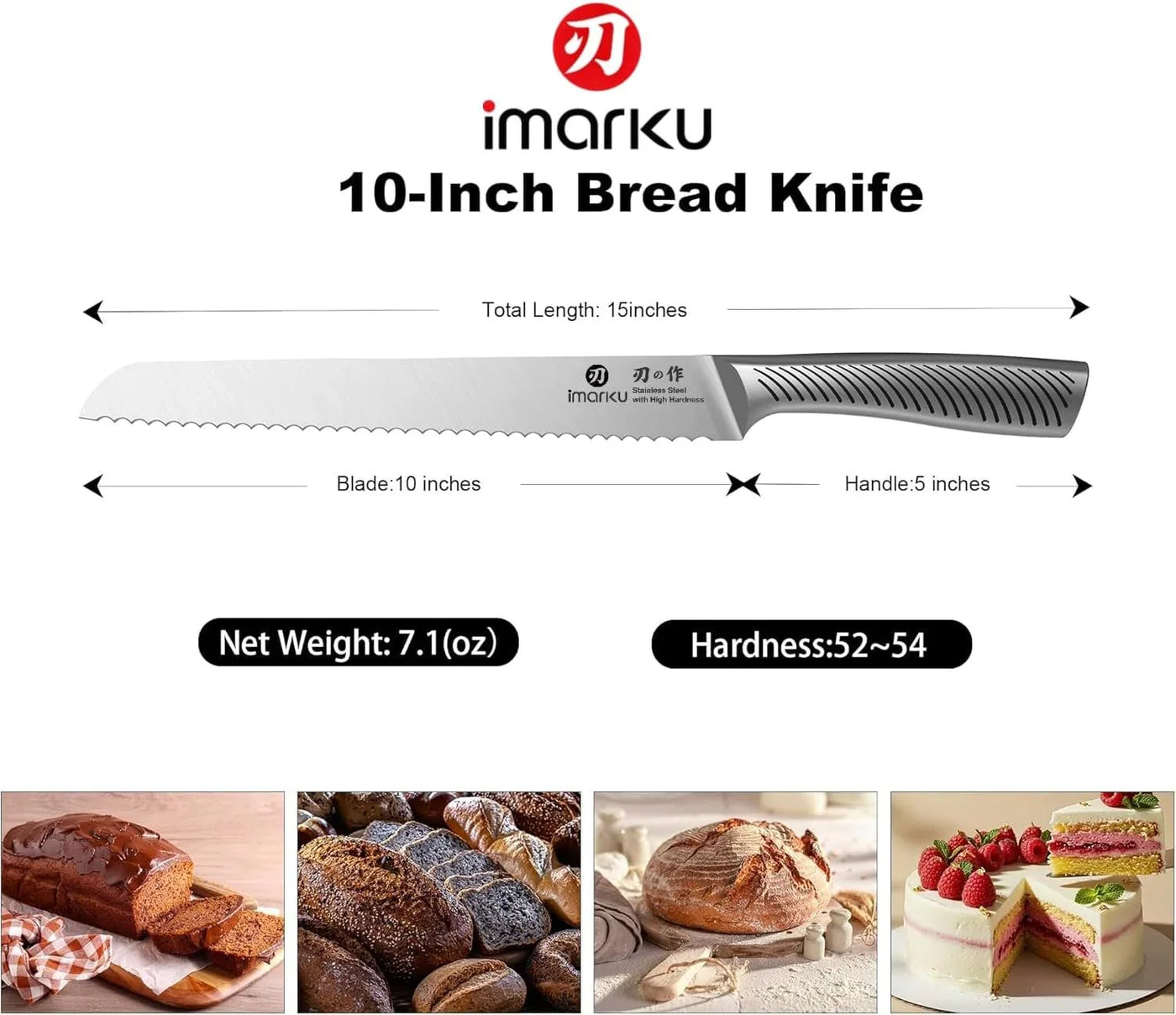 Bread Knife 10 Inch: Japanese High Carbon Stainless Steel Professional Grade Serrated Bread Knife, Razor Sharp Edge Cake Knife for Homemade Bread/Bagels/Cake