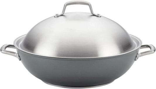 Accolade Forged Hard Anodized Nonstick Wok / Stir Fry Pan with Lid, 13.5 Inch - Moonstone Gray