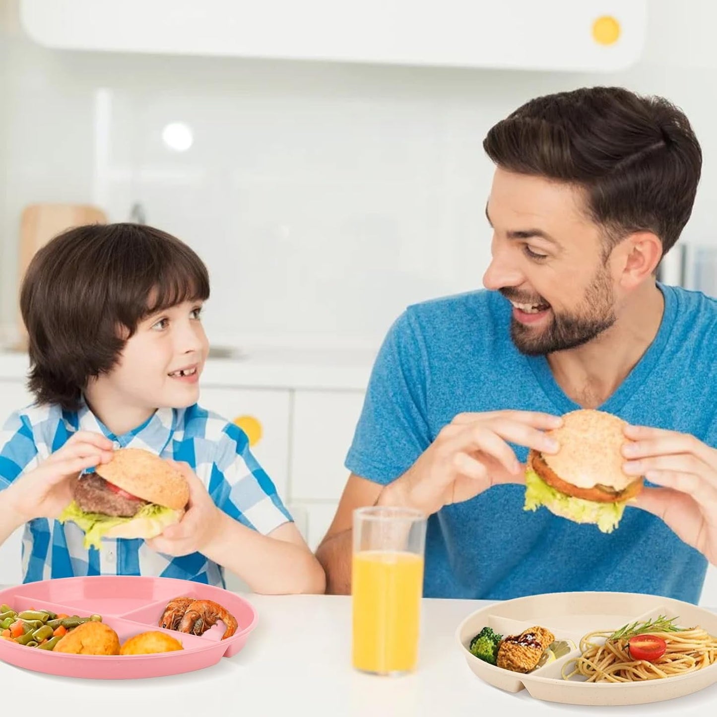 9-Inch Unbreakable Divided Plates, 8-Pack Microwave & Dishwasher Safe Wheat Straw Plates, Bpa-Free, 3-Compartment Portion Control Plates, Durable Dinnerware