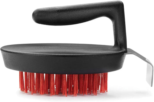 76621 Himalayan Salt Block, Pizza Stone and Cast Iron Pan Nylon Cleaning Brush with Stainless Steel Scraper, 5 X 4 X 3, Black
