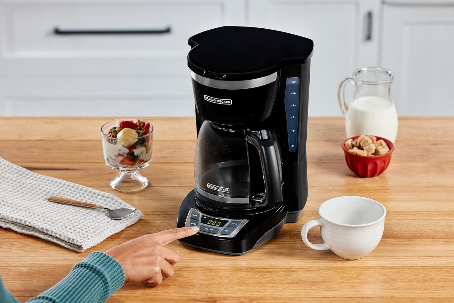12-Cup Digital Coffee Maker, Programmable, Washable Basket Filter, Sneak-A-Cup, Auto Brew, Water Window, Keep Hot Plate, Black
