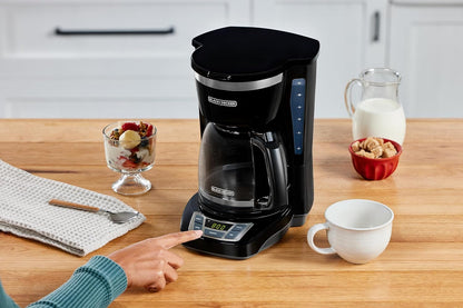 12-Cup Digital Coffee Maker, Programmable, Washable Basket Filter, Sneak-A-Cup, Auto Brew, Water Window, Keep Hot Plate, Black