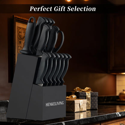 Knife Set, 14-Piece Kitchen Knives Set with Block, German High Carbon Stainless Steel, Ergonomic Non-Slip Handles, Blacksilver