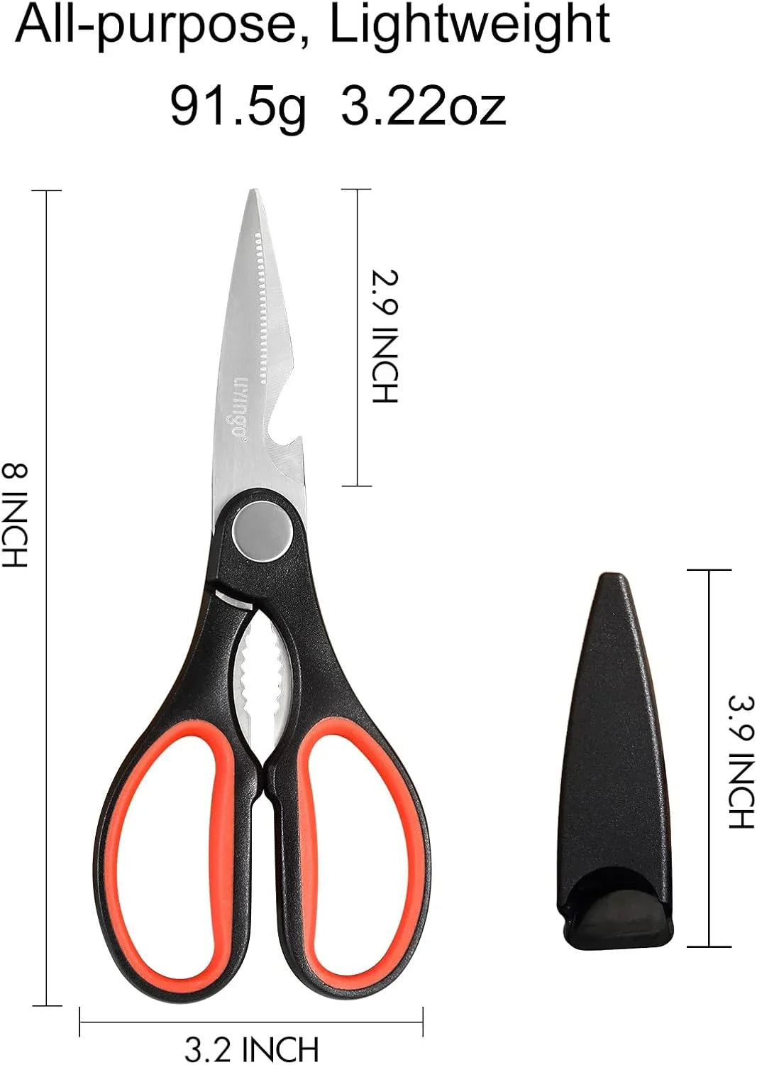 8" Kitchen Scissors All Purpose - 2 Pack Heavy Duty Kitchen Meat Shears, Stainless Steel Multi-Function Food Scissors for Cooking Cutting Chicken, Turkey, Bones, Poultry, Fish, and Vegetables