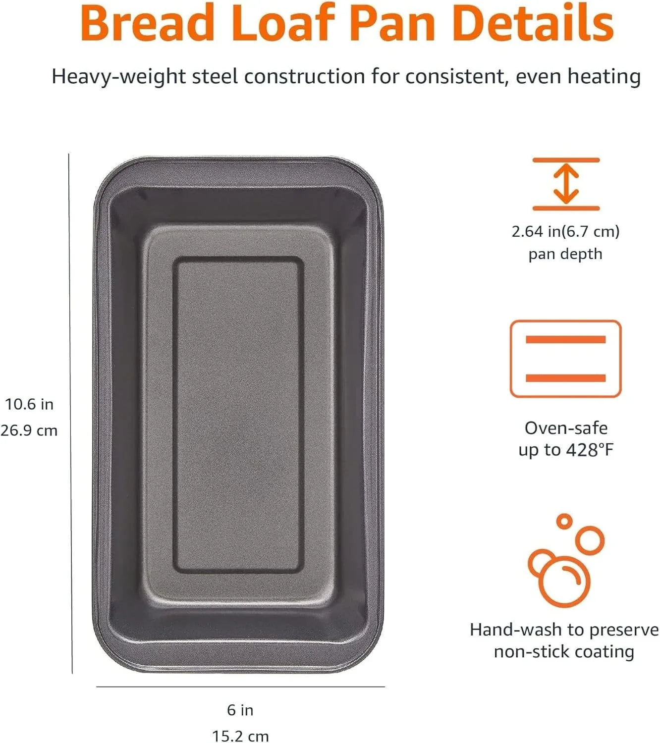 Rectangular Nonstick Bread Loaf Pan for Baking Meatloaf with Even Heat Distribution, 9.5 X 5 Inch, Gray, Set of 2