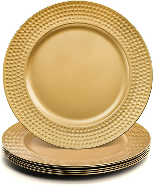 12 Pack Gold Charger Plates, 13 Inch round Charger Plates with Hammered Rim, Plastic Charger Plate for Wedding Dinner Party Event Decoration