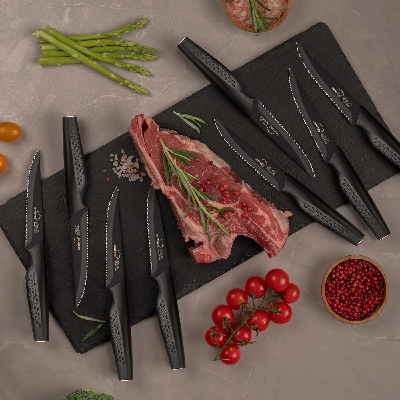 Steak Knives, Steak Knives Set of 8, Stainless Steel Steak Knife Set, Serrated Knives Dishwasher Safe, Elegant Black