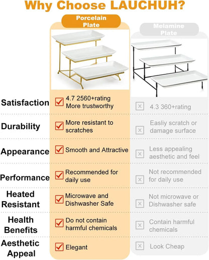 3 Tier Serving Tray, Porcelain Serving Platter Tier Serving Stand with Collapsible Sturdier Rack, Serving Trays and Platters Dessert Party Display Set for Mother'S Day, Gold, 12 Inch