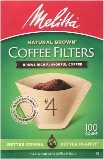 #4 Cone Coffee Filters, Natural Brown, 100 Count (Pack of 3), 300 Total Filters - Fits All 8-12 Cup Cone Coffee Makers and Pour-Overs, Compostable, Tear-Resistant