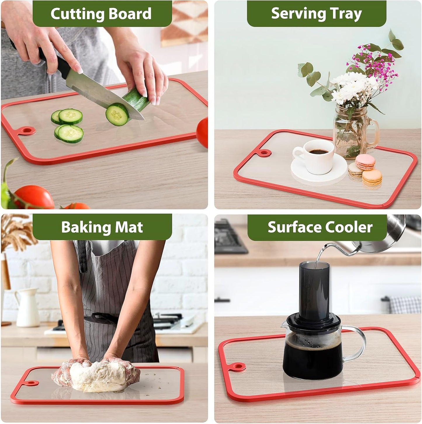 Cutting Board,  Glass Cutting Boards for Kitchen, 2Pcs Chopping Board Set with Non-Slip Edges & Hanging Hole, Dishwasher- Safe Clear Cutting Board for Countertop, Meal Prep & Serving
