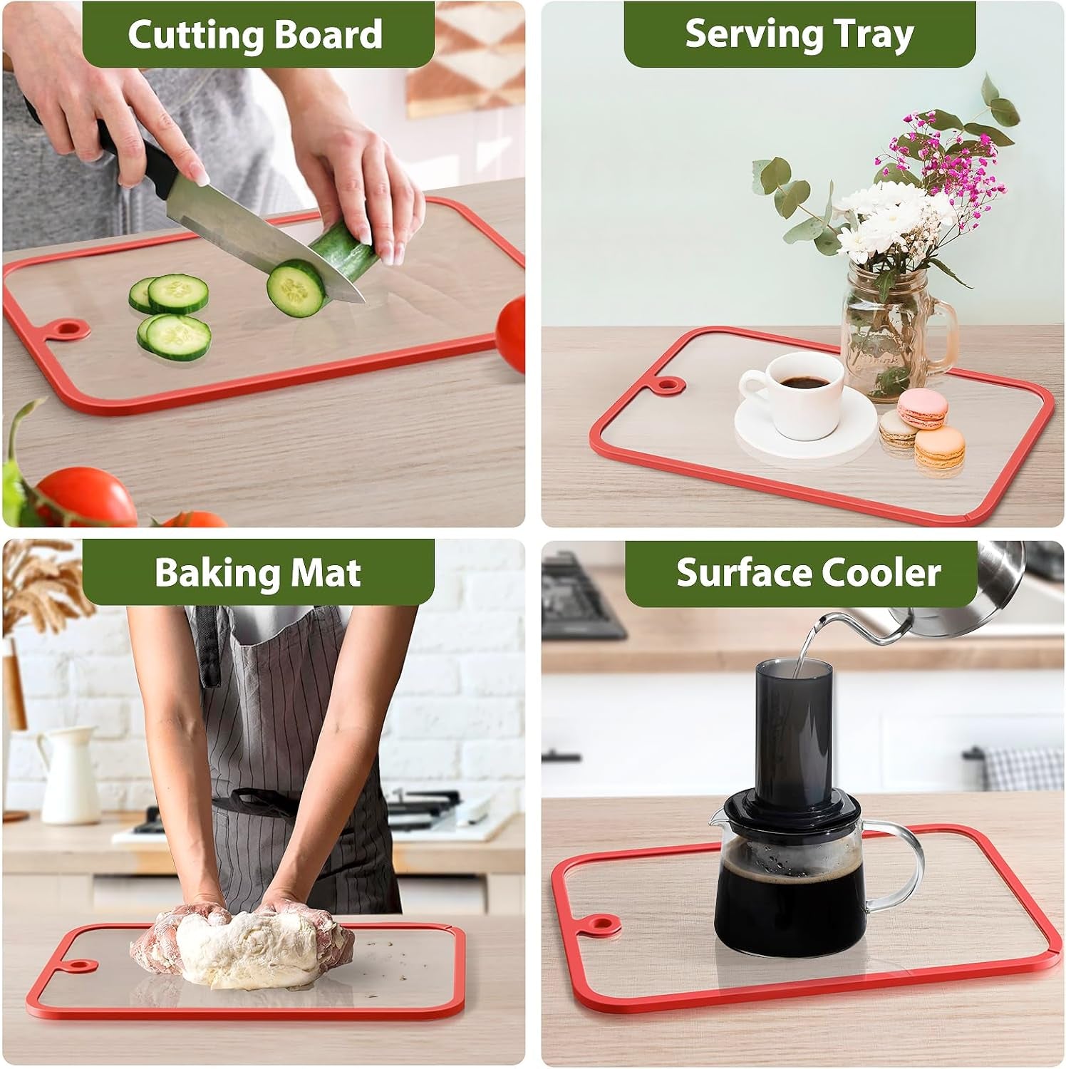 Cutting Board,  Glass Cutting Boards for Kitchen, 2Pcs Chopping Board Set with Non-Slip Edges & Hanging Hole, Dishwasher- Safe Clear Cutting Board for Countertop, Meal Prep & Serving