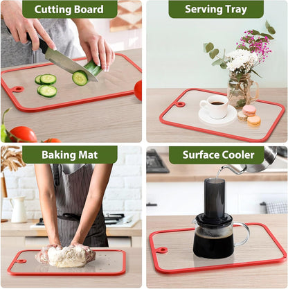 Cutting Board,  Glass Cutting Boards for Kitchen, 2Pcs Chopping Board Set with Non-Slip Edges & Hanging Hole, Dishwasher- Safe Clear Cutting Board for Countertop, Meal Prep & Serving