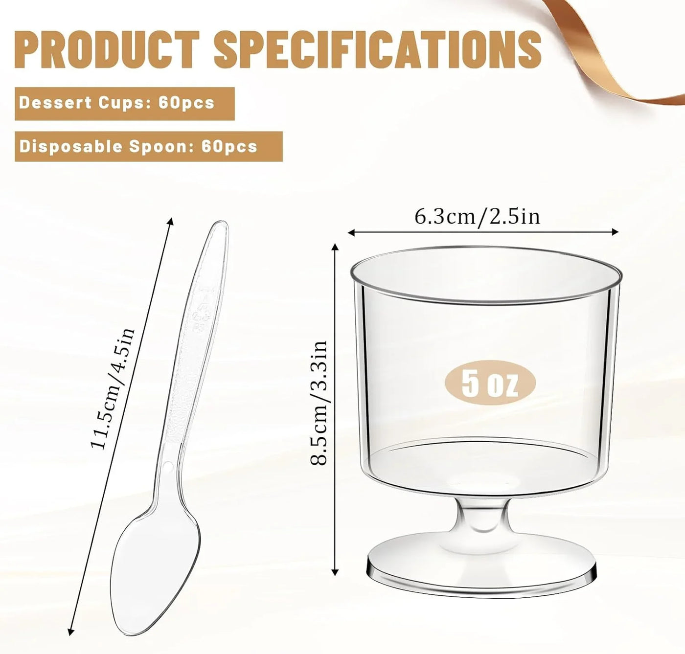120 Pcs Dessert Cups with Spoons 60 Pcs 5 OZ Mini Clear Plastic Dessert Parfait Cup 60 Pc Spoons for Party Small round Serving Goblet Wine Shot Disposable Fruit Ice Cream Mousse Pudding Appetizer Bowl