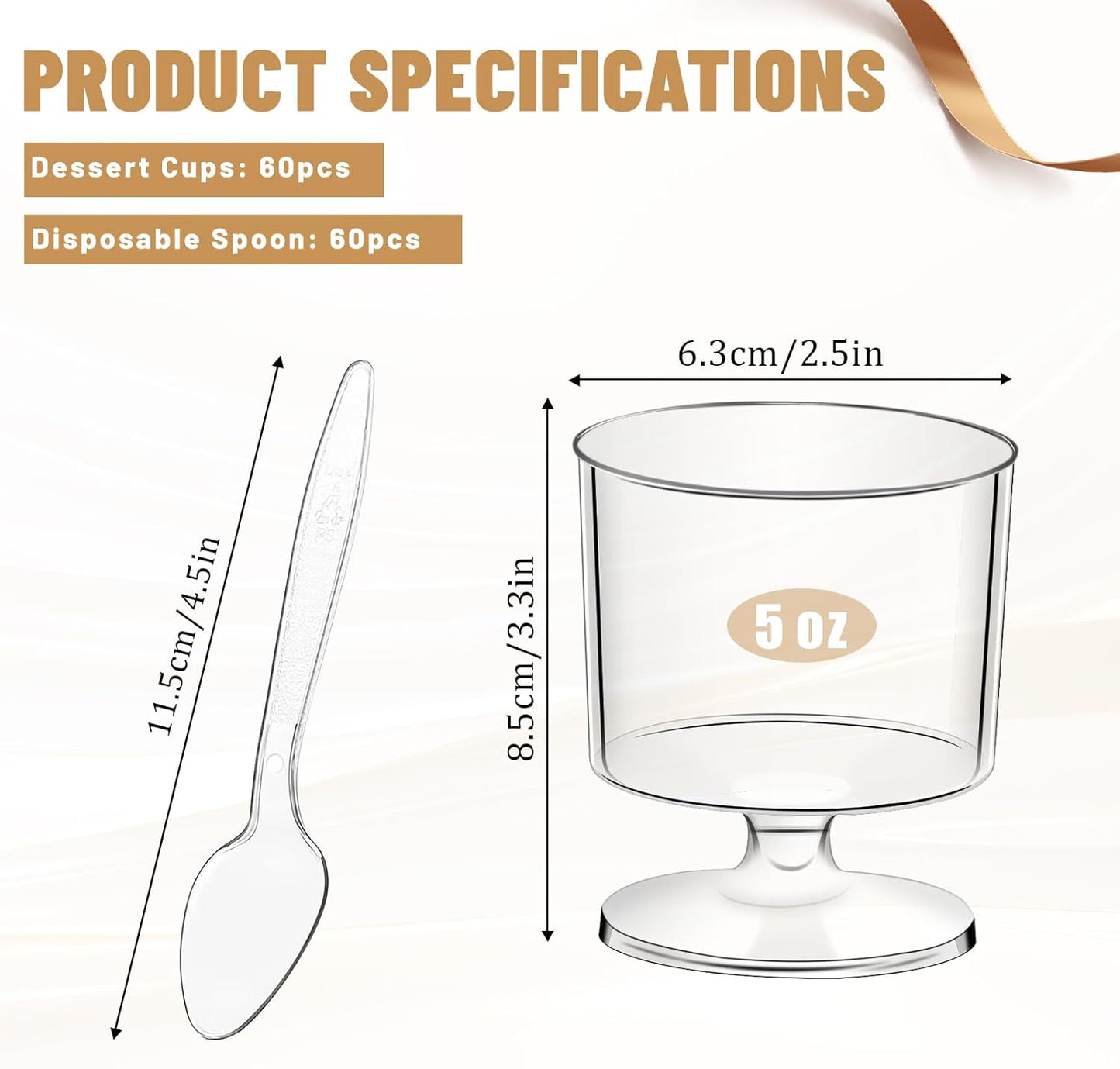 120 Pcs Dessert Cups with Spoons 60 Pcs 5 OZ Mini Clear Plastic Dessert Parfait Cup 60 Pc Spoons for Party Small round Serving Goblet Wine Shot Disposable Fruit Ice Cream Mousse Pudding Appetizer Bowl