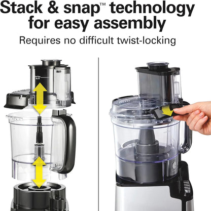 Stack & Snap Food Processor and Vegetable Chopper, BPA Free, Stainless Steel Blades, 12 Cup Bowl, 2-Speed 450 Watt Motor, Black (70725A)