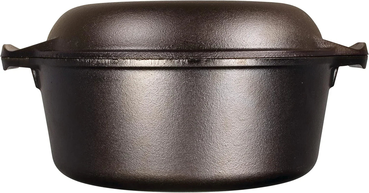 Cast Iron Double Dutch Oven - Pre-Seasoned 2-In-1 Cast Iron Cookware - Pot & Skillet Combo - Even Heat Retention - Oven-Safe, Versatile Pot - 5 Quart
