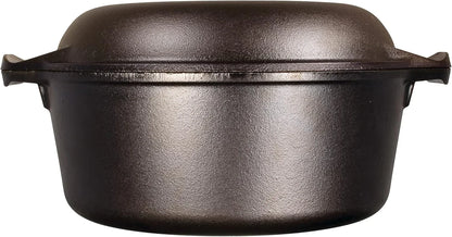 Cast Iron Double Dutch Oven - Pre-Seasoned 2-In-1 Cast Iron Cookware - Pot & Skillet Combo - Even Heat Retention - Oven-Safe, Versatile Pot - 5 Quart