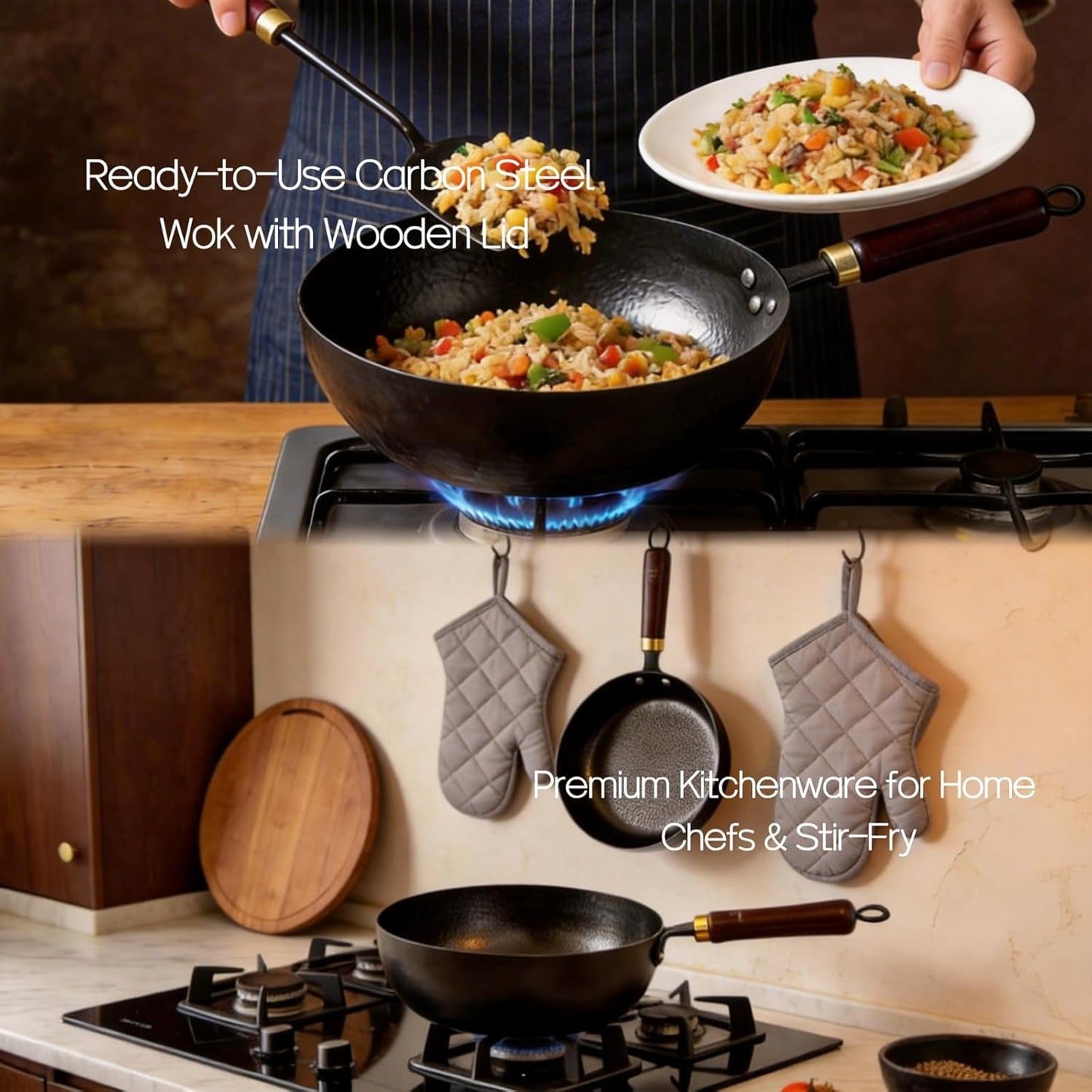 10" Pre-Seasoned Carbon Steel Wok - Fast, Even Heating, Electric & Induction - Durable Commercial-Grade - Ready-To-Use, Easy Maintenance - Toxin-Free Cooking - Japanese Style Deep Wok