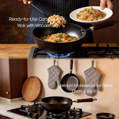 10" Pre-Seasoned Carbon Steel Wok - Fast, Even Heating, Electric & Induction - Durable Commercial-Grade - Ready-To-Use, Easy Maintenance - Toxin-Free Cooking - Japanese Style Deep Wok