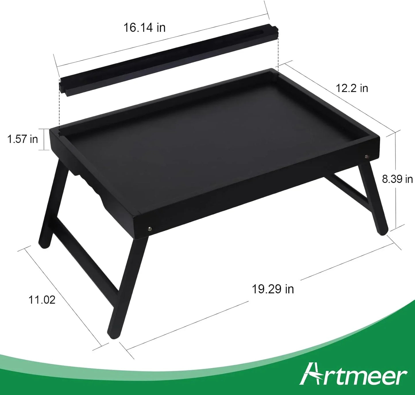 Bed Tray Table with Handles Folding Legs,Bamboo Breakfast Food Tray with Media Slot,Use as Platter,Laptop Desk,Snack,Tv Tray Kitchen Serving Tray Black Large