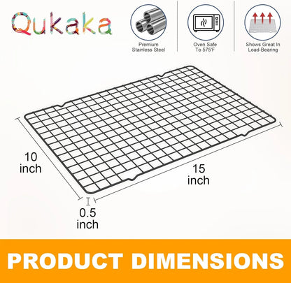 2PCS Cooling Racks for Cooking and Baking - 10" X 15"Heavy Duty Stainless Steel Wire Rack for Baking, Grilling, Roasting - Oven & Dishwasher Safe - Fits Jelly Roll Sheet Pan（Black）