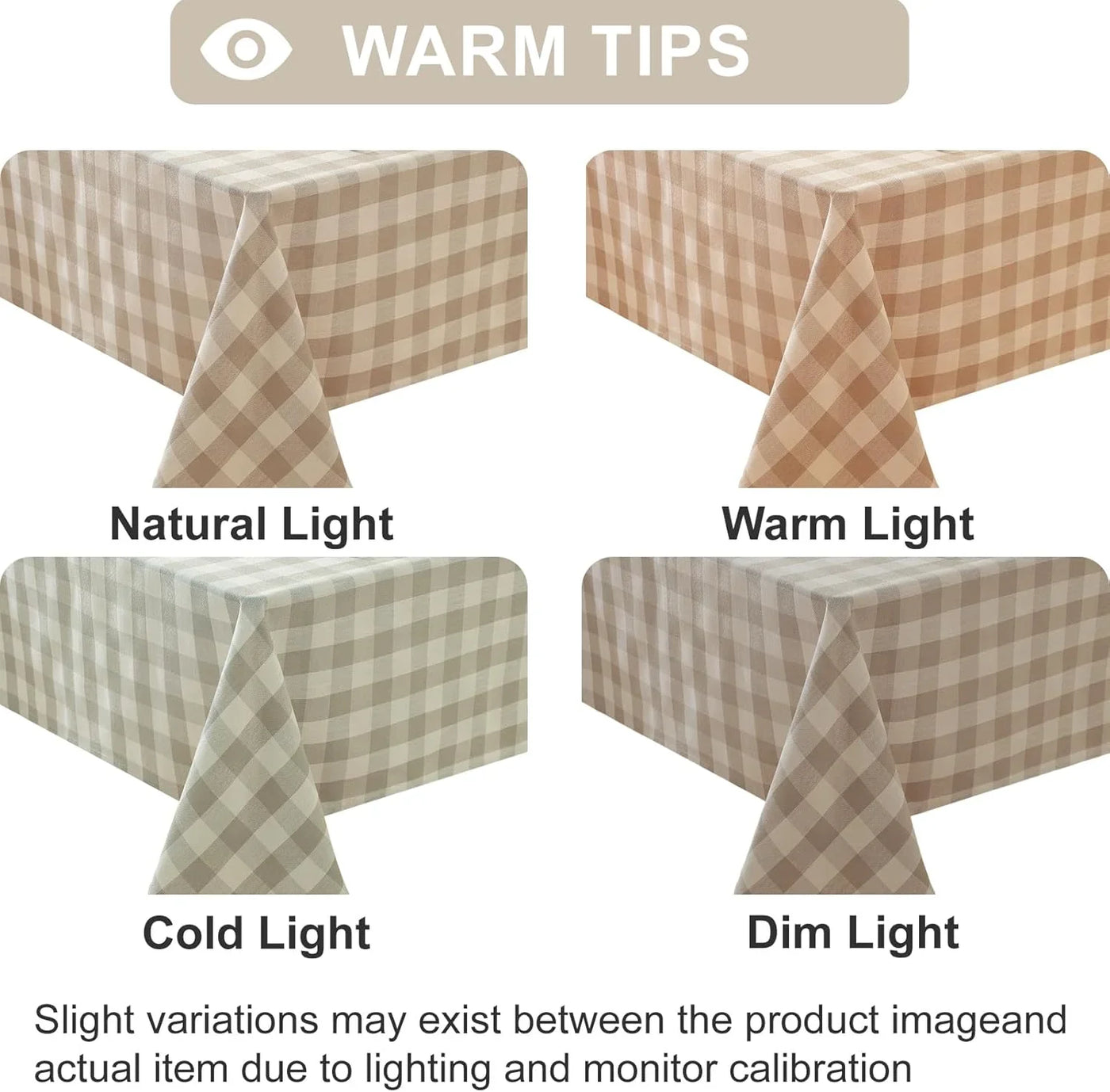 Checkered Tablecloth Rectangle Washable Buffalo Plaid Table Cloth Cotton Linen Gingham Table Cover for Picnic Kitchen Dining Room, Beige and White, 60 * 75