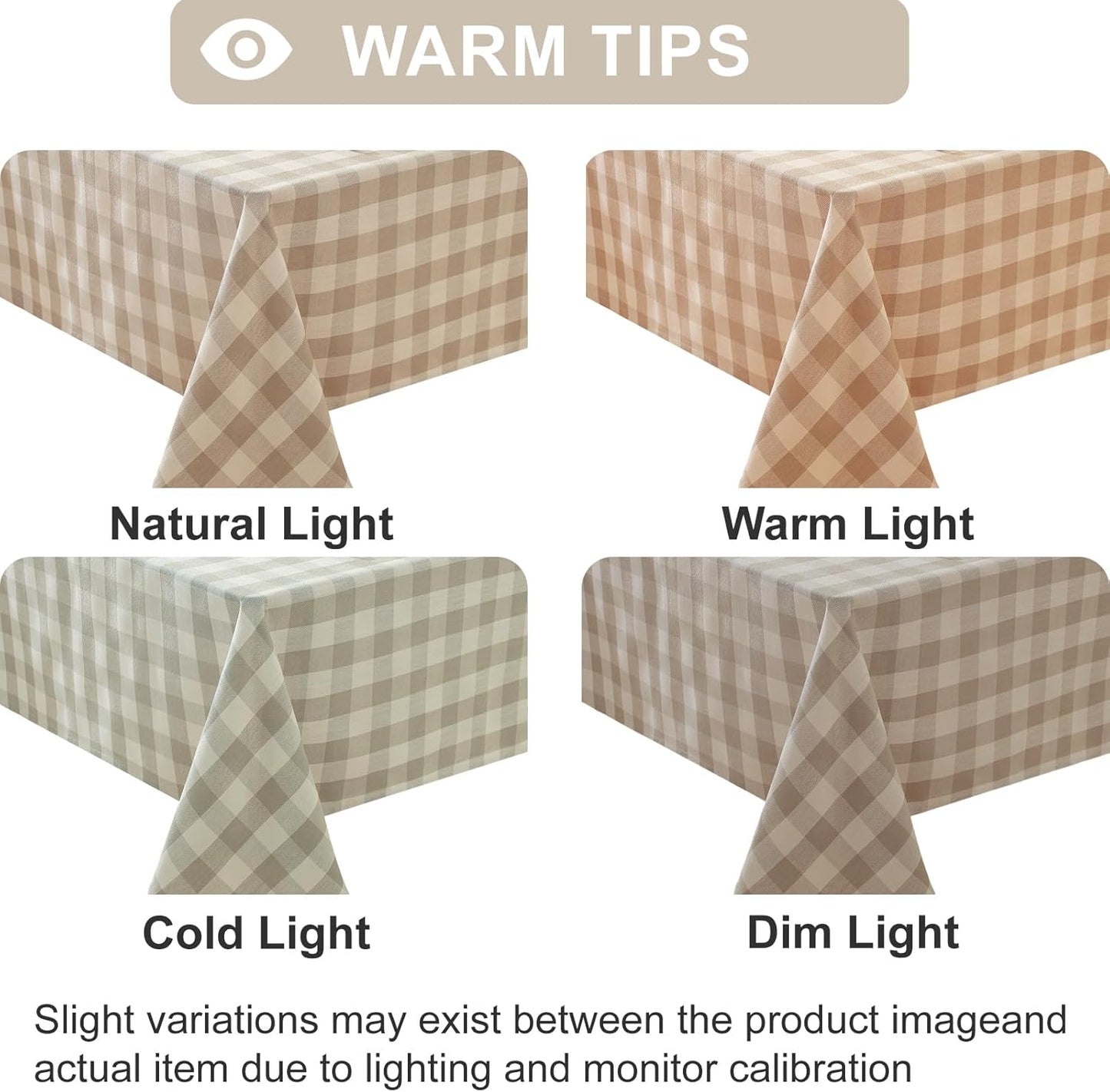 Checkered Tablecloth Rectangle Washable Buffalo Plaid Table Cloth Cotton Linen Gingham Table Cover for Picnic Kitchen Dining Room, Beige and White, 60 * 75
