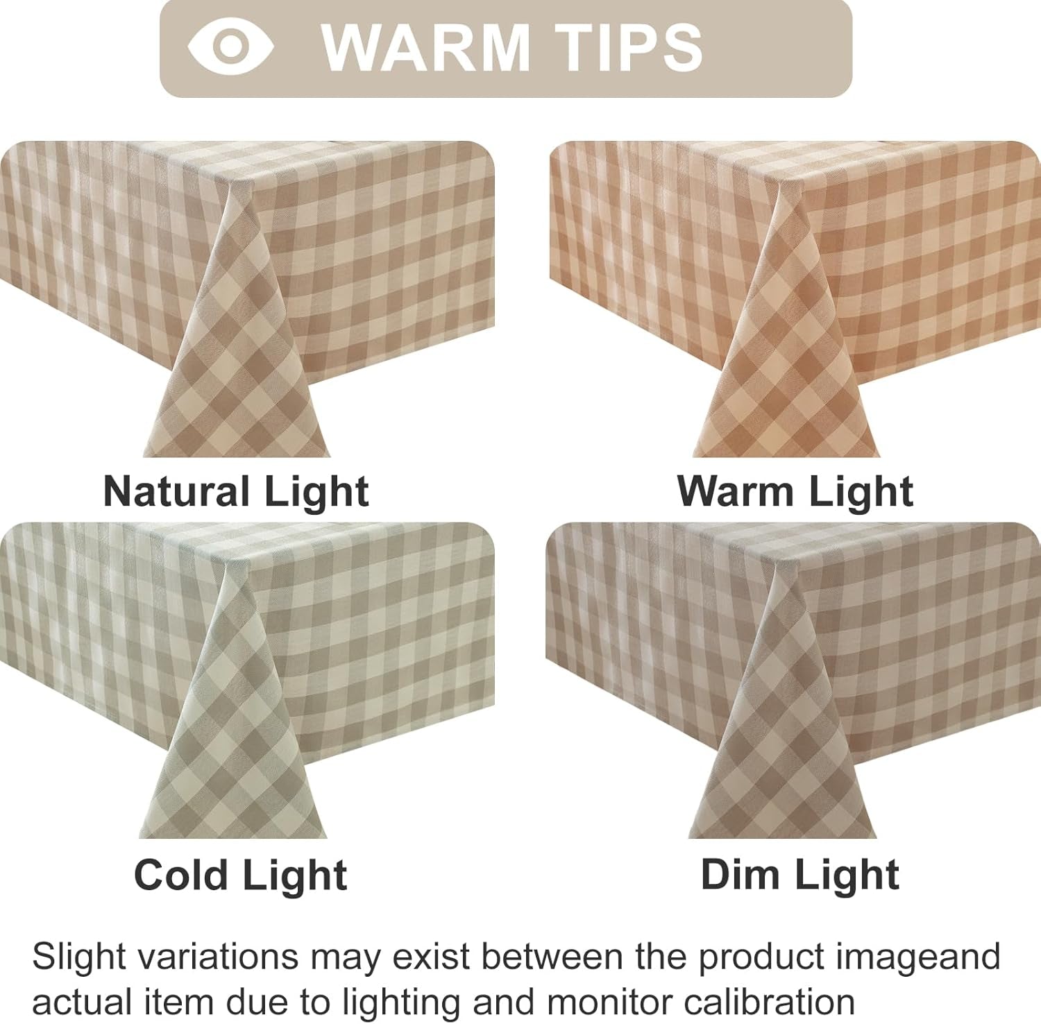 Checkered Tablecloth Rectangle Washable Buffalo Plaid Table Cloth Cotton Linen Gingham Table Cover for Picnic Kitchen Dining Room, Beige and White, 60 * 75