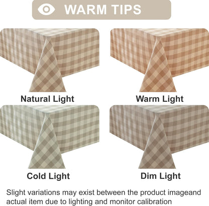 Checkered Tablecloth Rectangle Washable Buffalo Plaid Table Cloth Cotton Linen Gingham Table Cover for Picnic Kitchen Dining Room, Beige and White, 60 * 75