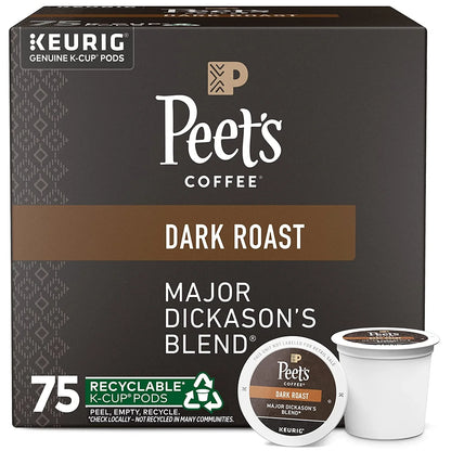 , Dark Roast Keurig K-Cup Pods, 100% Arabica Coffee - Major Dickason'S Blend 75 Count (1 Box of 75 Pods)