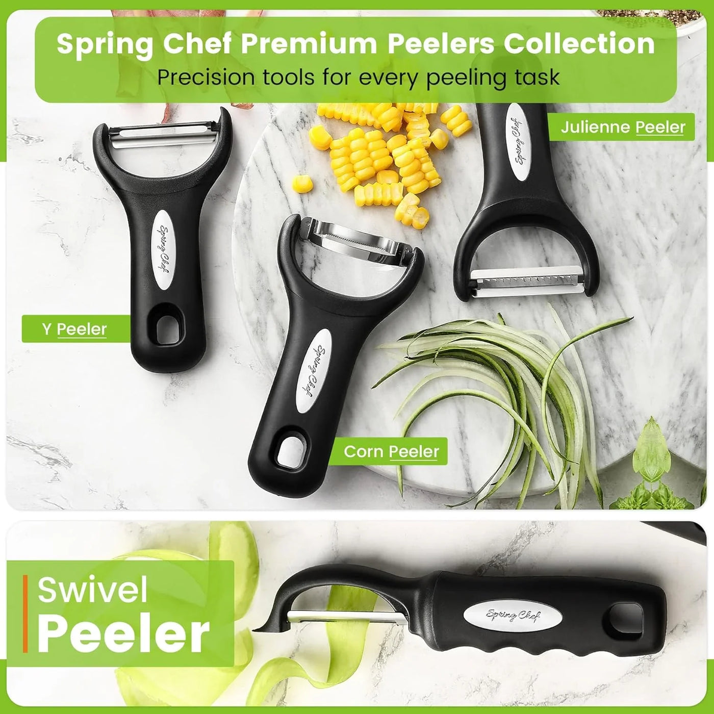 Swivel Vegetable Peeler & Y Potato Peeler for Kitchen with Soft Grip Handles and Ultra Sharp Stainless Steel Blades, Perfect for Veggie, Fruit, Carrot, Apple - Dishwasher Safe - Black