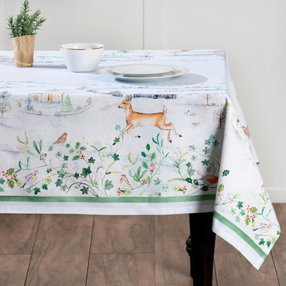 Table Cloth Rectangle Table 100% Cotton 60 X 108 Inches Fall Tablecloth Reusable Everyday Use for Thanksgiving Christmas Decorations Dining Farmhouse Party (Snowy World)