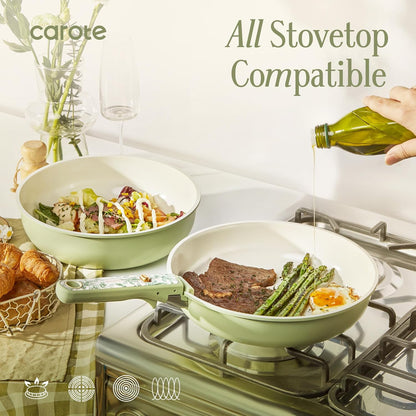 25-Piece Ceramic Cookware Set, Nonstick Pots and Pans Set with Detachable Handle, Non-Toxic Kitchen Cooking Set, Dishwasher & Oven Safe, Induction Compatible, PFAS Free, Green