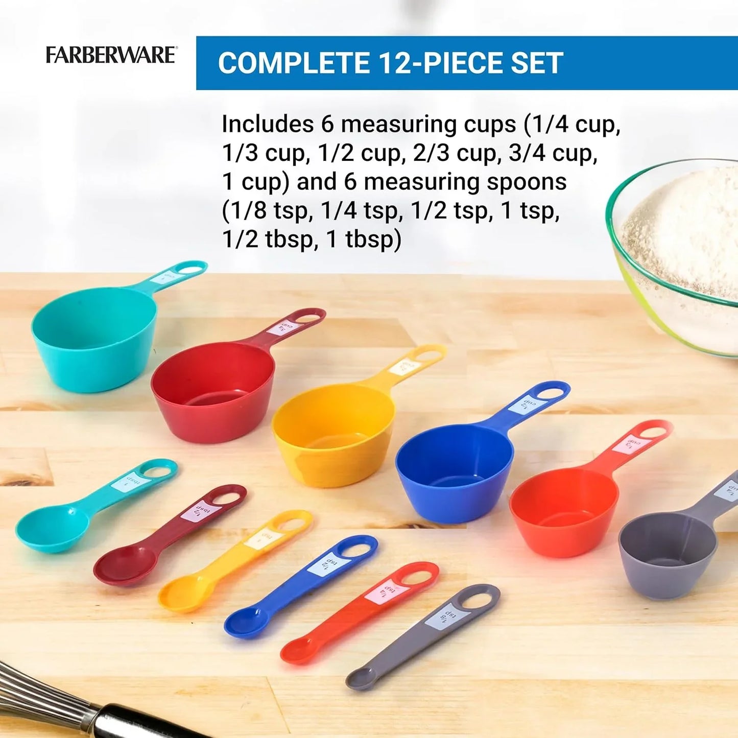 12-Piece Measuring Cup and Spoon Set – Color-Coded Kitchen Measuring Tools with Easy-Read Markings, Nesting Design for Compact Storage, Dishwasher Safe