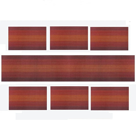 Placemats, Washable PVC Table Mats, Woven Vinyl Placemat for Dining Table Place Mats Set (6 Placemats and 1 Table Runner, Wine Red)