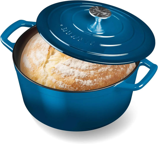 6QT Healthy Enameled Cast Iron Dutch Oven Pot with Lid, Heavy Duty 7-Layer Enamel, Enhanced Rust Protection, Dual Handles, Oven Safe to 500°F for Sourdough Bread Baking, Braise, Stew, Roast