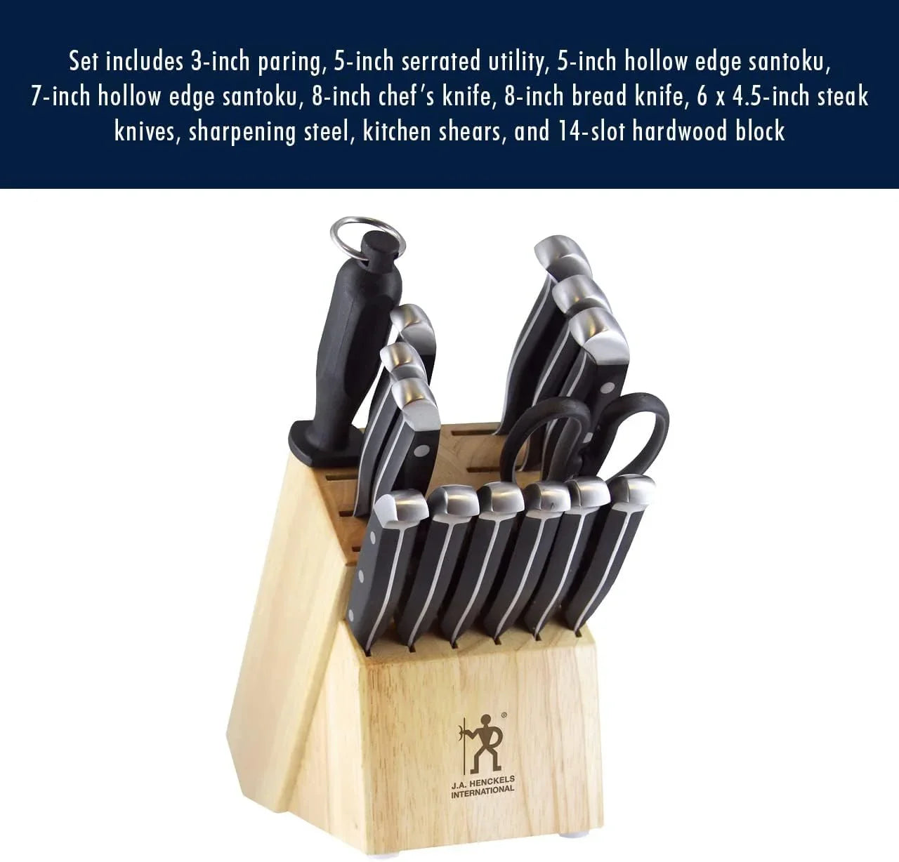 Statement Premium Quality 15-Piece Set with Block, Natural, Razor-Sharp, German Engineered Informed by 100+ Years of Mastery, Lightweight and Strong, Dishwasher Safe
