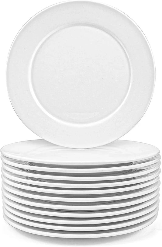 12 Pieces 8 Inch round Porcelain Salad Plates Dessert Plate Set White Dinnerware Dish Serving Plates