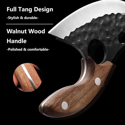 Chef Kitchen Knife,Hand Forged High Carbon Steel Cooking Cutting Knife, Non Stick Blade with Wooden Handle & Sheath,Japanese Style for Home Camping BBQ (Ideal Gift for Men Women)