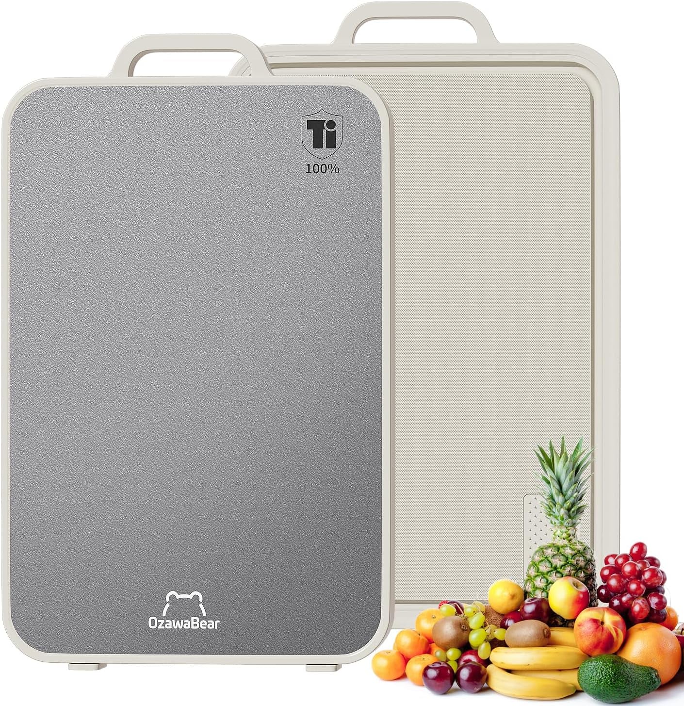 Titanium Cutting Board for Kitchen, Double Sided Cutting Boards Food Grade, 2-In-1 Chopping Boards for Fresh Meat Vegetable, Pure Titanium & PP, Easy to Clean Large Size 16”×11”