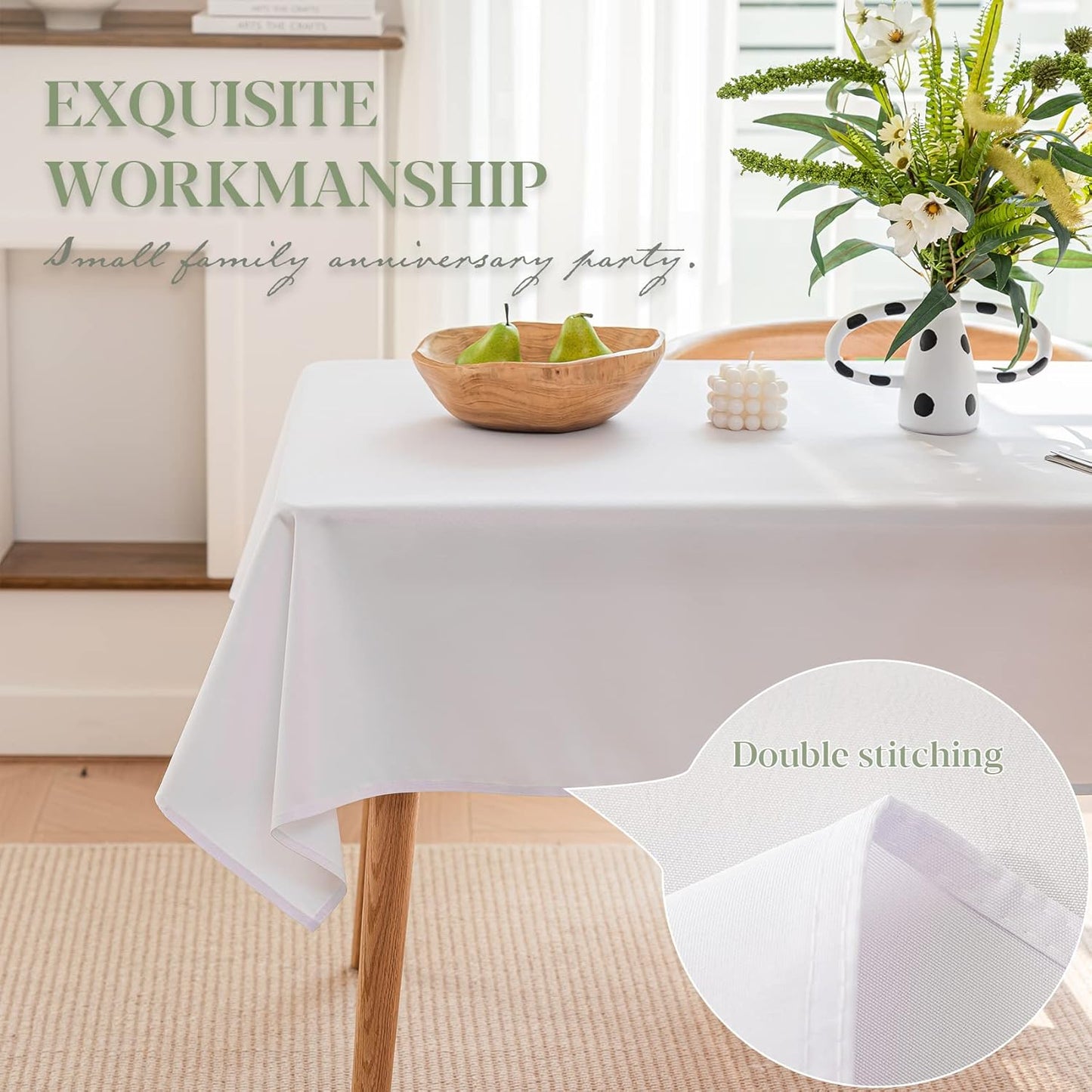 Table Cloth White 60X84 Inch Tablecloth for 6 Foot Rectangle Tables Outdoor Washable Wrinkle Free and Spillproof Polyester Tablecloth for Festival Camping Picnic Party Cover