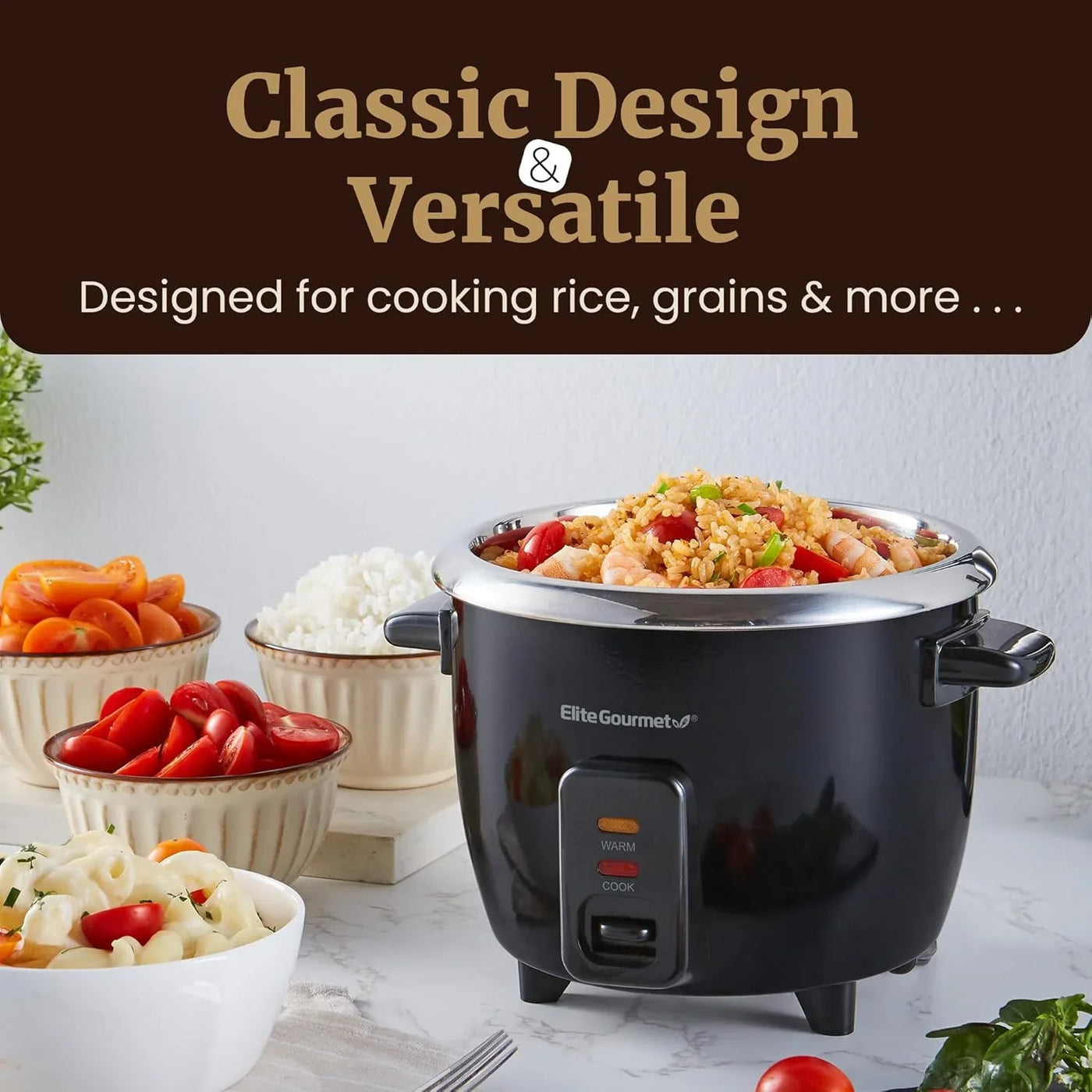 ERC006SS 6-Cup Electric Rice Cooker with Stainless Steel Inner Pot, Makes Soups, Stews, Porridges, Grains and Cereals, 6 Cup (3 Cups Uncooked), Black