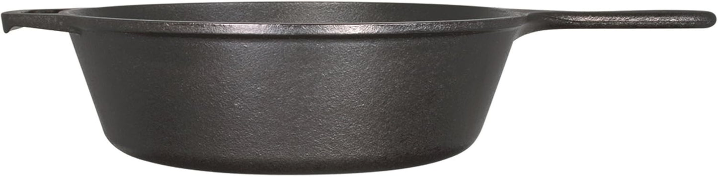 5 Quart Pre-Seasoned Cast Iron Deep Skillet - Signature Teardrop Handle & Assist Handle - Use in the Oven, on the Stove or Grill, or over a Campfire - Black