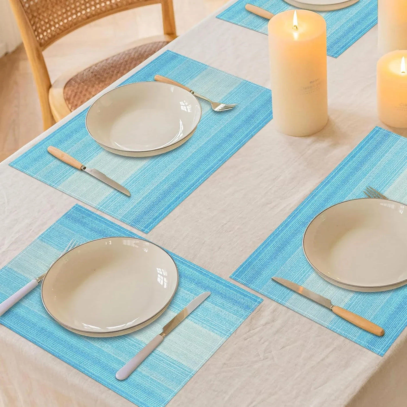 Placemats, Placemats Set of 4, 12X18 Inch Washable Place Mats Easy to Clean Heat Resistant Table Mats Wipeable Placemat for Holiday Party Kitchen Dining Table Decoration, Blue