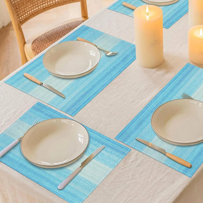 Placemats, Placemats Set of 4, 12X18 Inch Washable Place Mats Easy to Clean Heat Resistant Table Mats Wipeable Placemat for Holiday Party Kitchen Dining Table Decoration, Blue