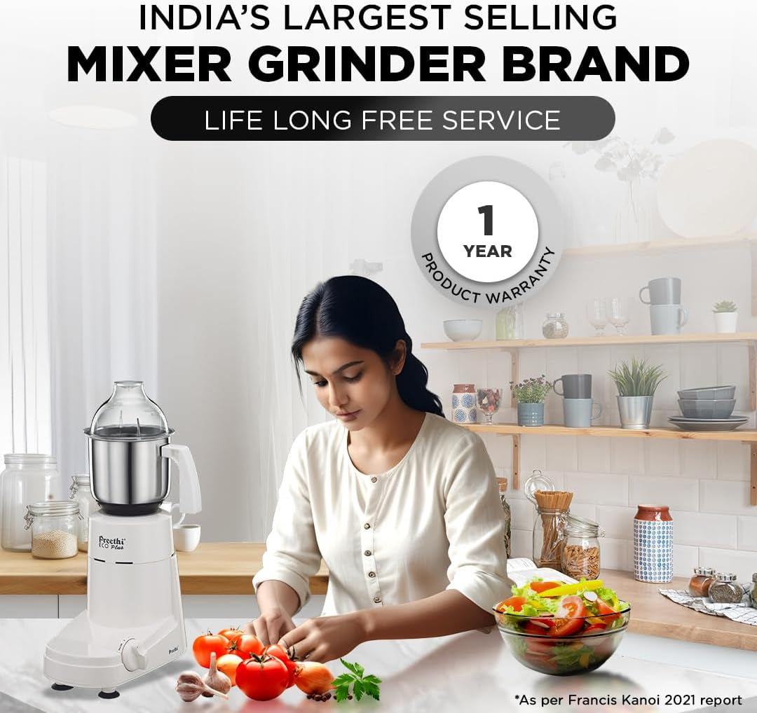 Eco plus Mixer Grinder, White, 3 Jar