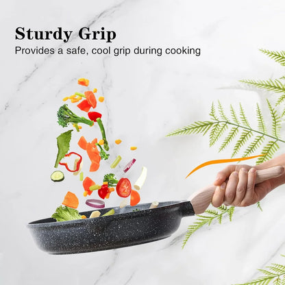 Nonstick Frying Pan Set with Lids, 3 Piece Skillet Set, Healthy Induction Cooking Pan, Stay-Cool Handle, Compatible with All Stovetops, PFOA Free (8, 9.5, 11 Inch)